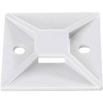 Support de câbles en plastique blanc avec deux trous de fixation, adapté à la gestion des câbles sur les murs ou autres surfaces.