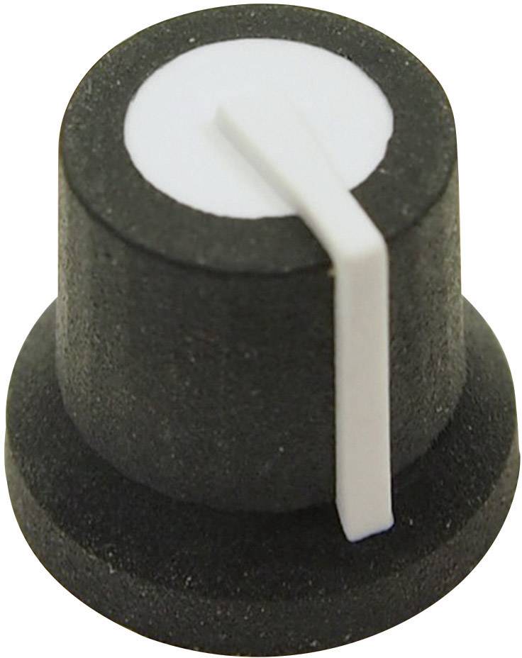 Bouton rotatif cylindrique noir et blanc, typiquement utilisé sur des appareils électroniques pour contrôler le volume ou ajuster les paramètres.