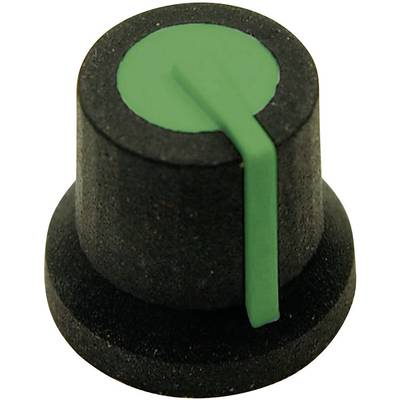 Un bouton rotatif noir avec une bande de marquage verte en haut, utilisé pour contrôler les fonctions d'un appareil.