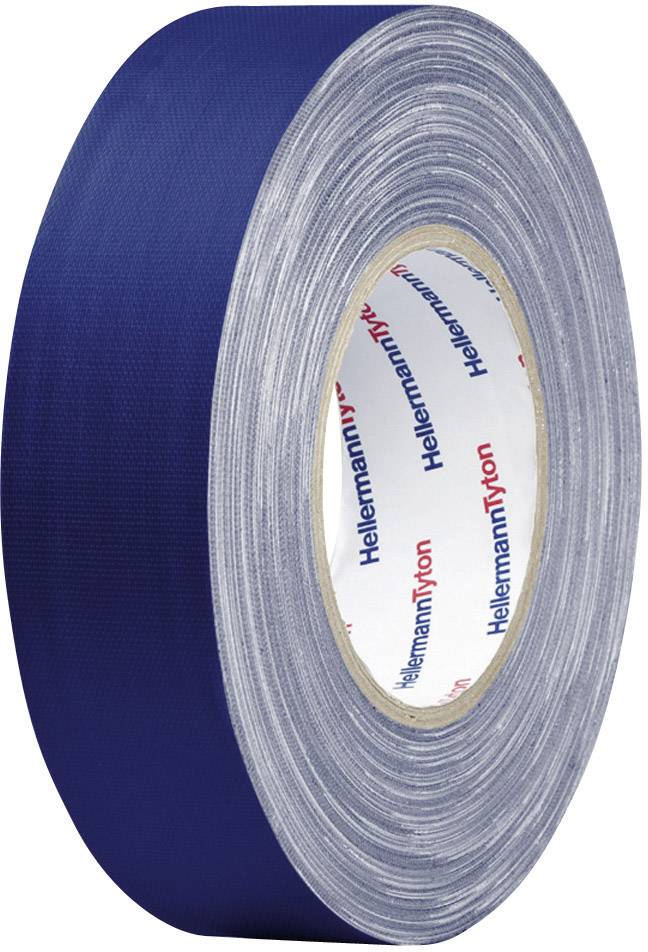 Rouleau de ruban adhésif bleu, marque 'HellermannTyton', avec surface réfléchissante, adapté pour l'enrobage et la fixation de câbles.