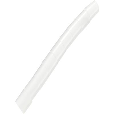 Une spirale flexible en plastique blanc, servant de protection ou de guidage pour câbles. Adaptée à une utilisation dans les bureaux ou les ateliers.