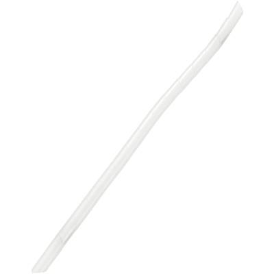 Une tige unique, incurvée, blanche en plastique sur fond blanc.