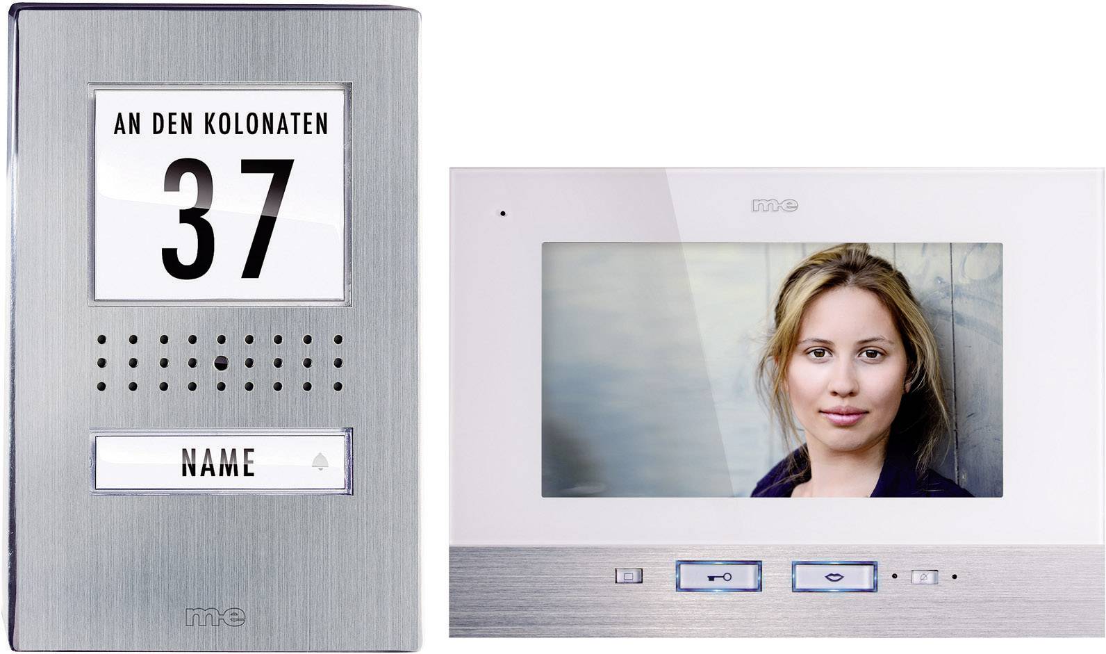 Set complet d'Interphone vidéo filaire 1 foyer m-e modern-electronics acier inoxydable, blanc