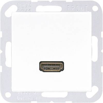 Un connecteur HDMI sur une plaque murale blanche, adapté à l'intégration dans un système d'installation domestique ou de bureau.
