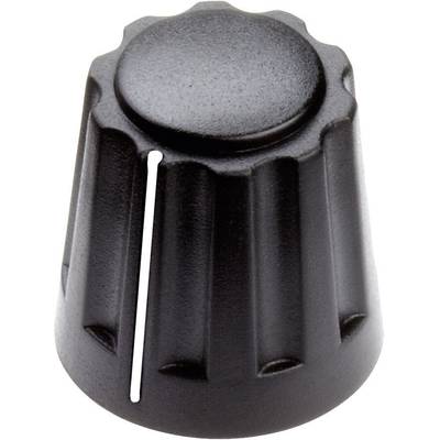Bouton rotatif noir côtelé avec une ligne de marquage blanche, probablement destiné à un appareil électronique pour régler le volume ou le son.