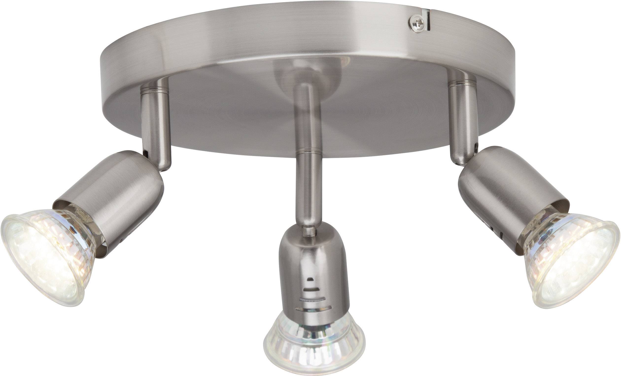 Un plafonnier en métal avec trois projecteurs cylindriques réglables. Idéal pour un éclairage ciblé des espaces.