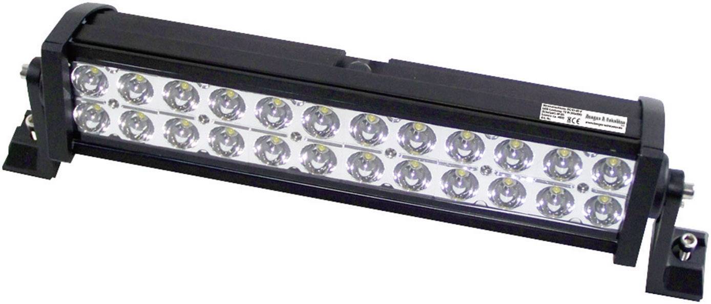 Barre lumineuse à LED avec deux rangées de lentilles rondes, montée sur un support. Idéale pour l'éclairage extérieur ou les véhicules.