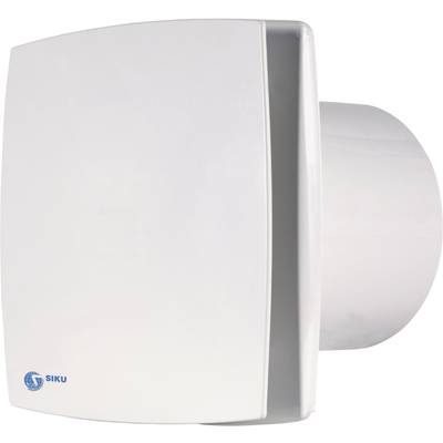 Un ventilateur blanc de la marque SIKU, avec un couvercle avant carré, représenté de côté.