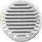 Une grille de ventilation ronde en argent avec des fentes horizontales étroites, destinée à assurer la circulation de l'air dans un mur ou un plafond.