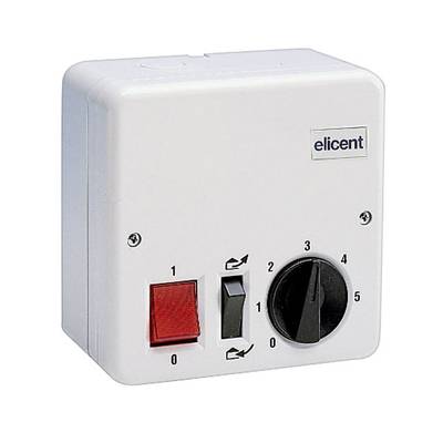 Un boîtier électrique avec un interrupteur rouge, un bouton directionnel et un commutateur rotatif portant les chiffres de 0 à 5.