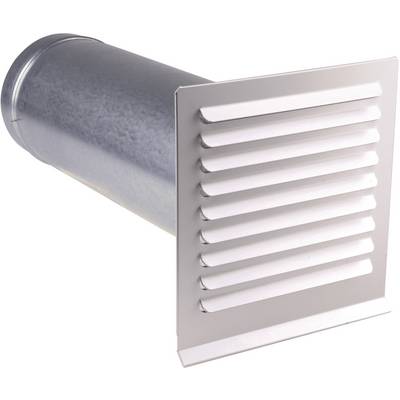 Tube métallique circulaire avec une grille rectangulaire à lamelles à une extrémité pour la circulation de l'air.