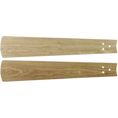 Deux lamelles en imitation bois avec des trous percés, probablement destinées à être utilisées dans un ventilateur ou comme éléments décoratifs.