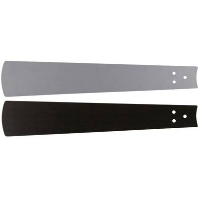 Deux pales de ventilateur, l'une argentée et l'autre noire, côte à côte, chacune avec trois trous de fixation.