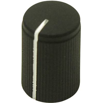 Bouton rotatif noir avec une ligne de marquage blanche, typiquement utilisé sur des appareils électroniques ou des instruments de musique pour effectuer des réglages.
