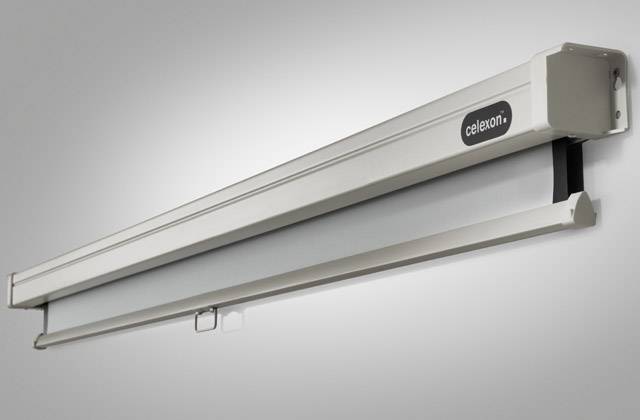 Boîtier de toile blanche, monté sur un mur, montrant une image de teaser d'une toile, partiellement déroulée.