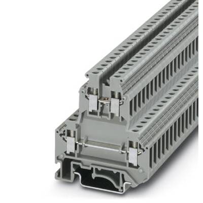Barrette de connexion modulaire grise à plusieurs niveaux avec bornes à vis, utilisée pour le câblage électrique dans les armoires de commande.
