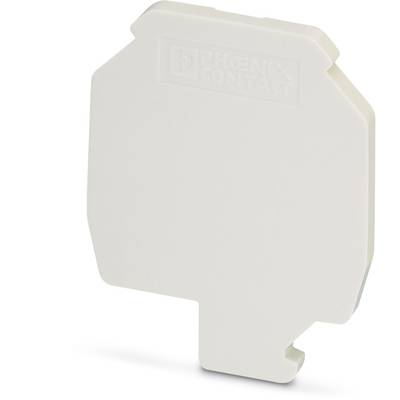 Capot en plastique blanc de forme rectangulaire, fabriqué par Phoenix Contact, destiné à protéger les barrettes de bornes électriques.