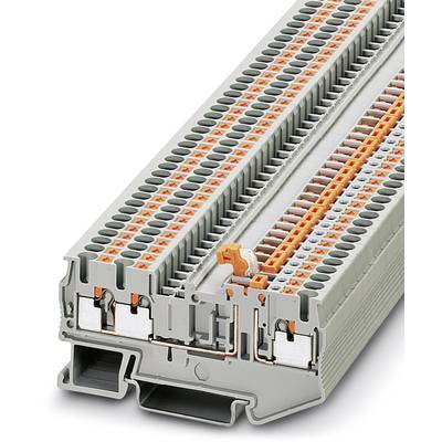 Barrette de connexion grise avec plusieurs rangées de bornes et de connexions orange. Adaptée au câblage de circuits électriques.