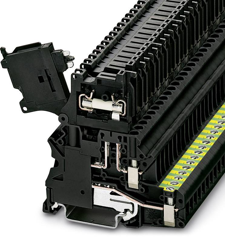 Composant électronique : Rangées de blocs de bornes avec des connecteurs et un marquage coloré. Adapté pour les circuits électriques.