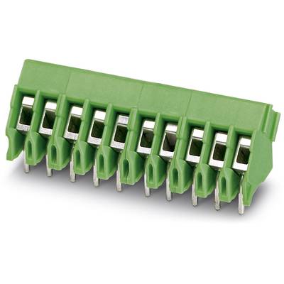 Connecteur multipôles vert avec contacts métalliques, adapté au montage sur circuits imprimés dans les applications électroniques.