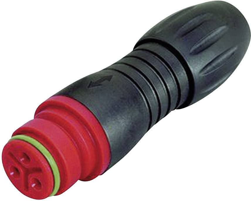 Un connecteur noir et rouge pour systèmes hydrauliques ou d'irrigation, au design ergonomique et pourvu de joints d'étanchéité assurant une connexion sécurisée.