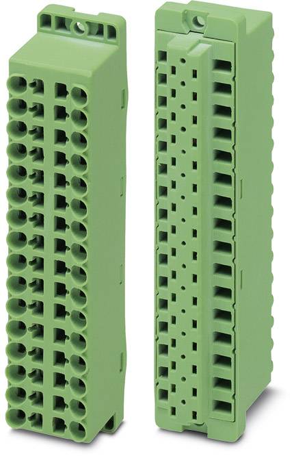 Deux connecteurs électriques verts à plusieurs broches, disposés verticalement côte à côte, adaptés aux applications industrielles.