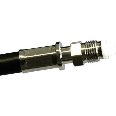 Un câble coaxial avec un connecteur F métallique vissé, adapté pour les connexions TV et satellite.