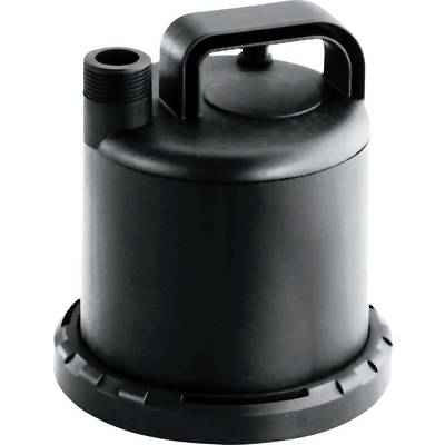 Petite pompe de vidange noire avec poignée de transport, de forme cylindrique, adaptée au drainage et au transfert d'eau.