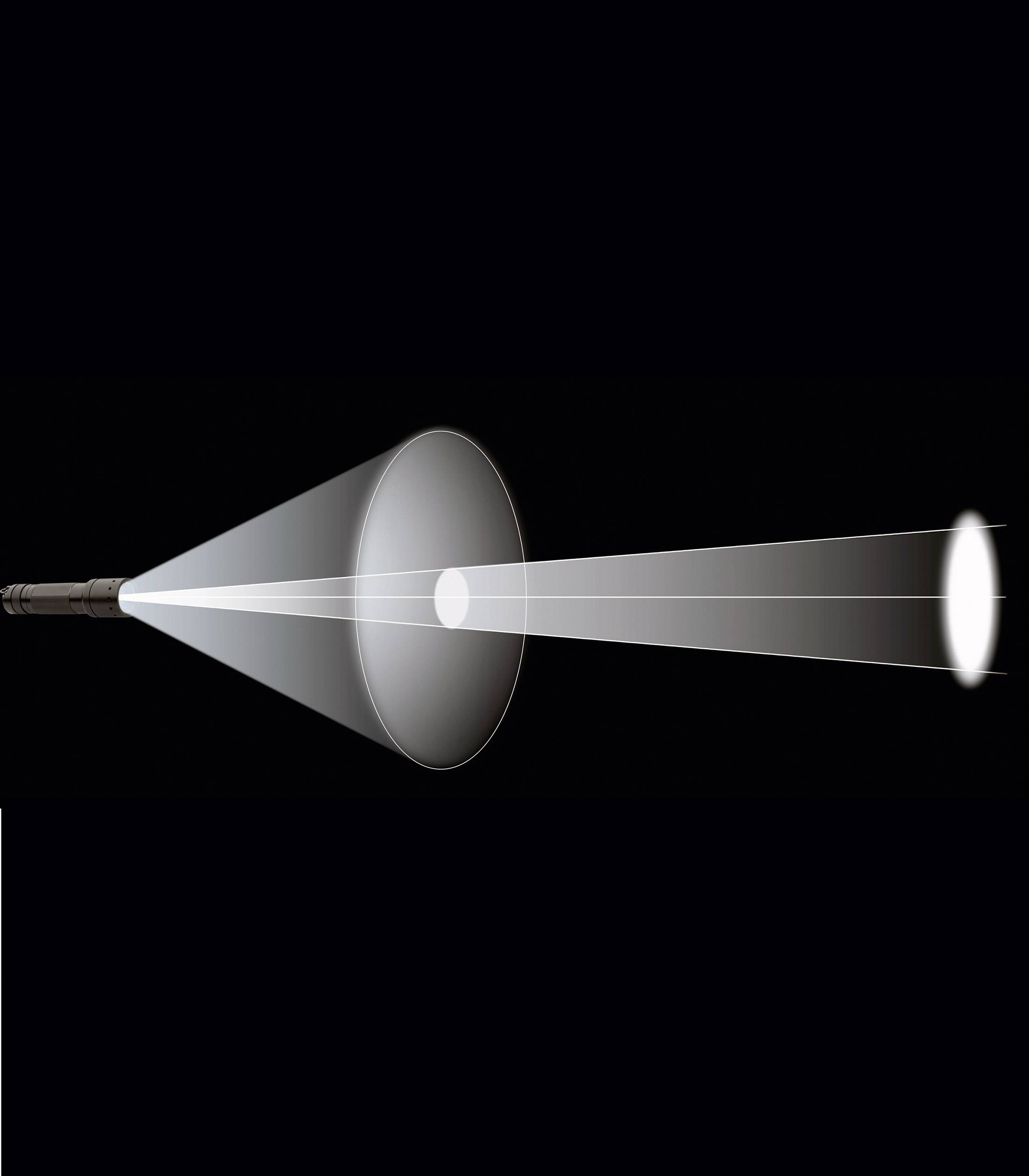 Un rayon lumineux traverse une lentille convexe, est concentré et ressort sous forme de faisceau lumineux groupé de l'autre côté.