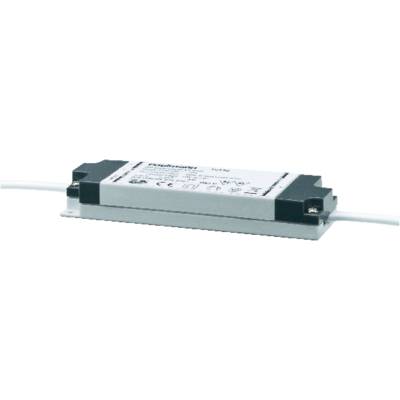 Transformateur électronique plat avec boîtier noir et symboles blancs. Relie les lignes électriques des deux côtés.