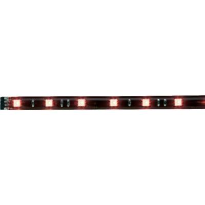 Une bande lumineuse à LED avec des LED rouges lumineuses et des LED blanches froides disposées à intervalles réguliers, illustrant un agencement linéaire.