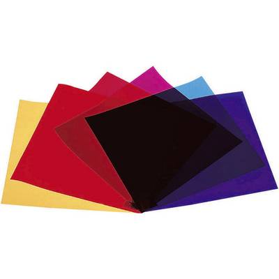 Différentes feuilles de couleur transparentes se superposent : jaune, rouge, rose, noir, bleu et violet, sur un fond blanc.