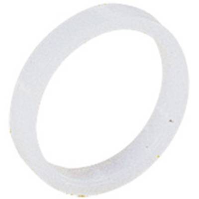 Un simple anneau blanc en plastique, sans décorations visibles.