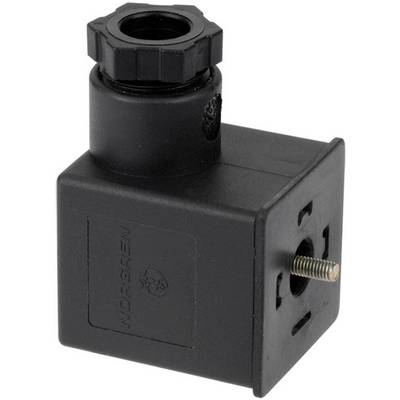 Prise électrique noire avec connexion à vis et forme carrée, probablement destinée à des applications industrielles.