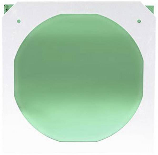 Un filtre coloré rond vert sur fond blanc, pouvant être utilisé à des fins d'éclairage ou photographiques.