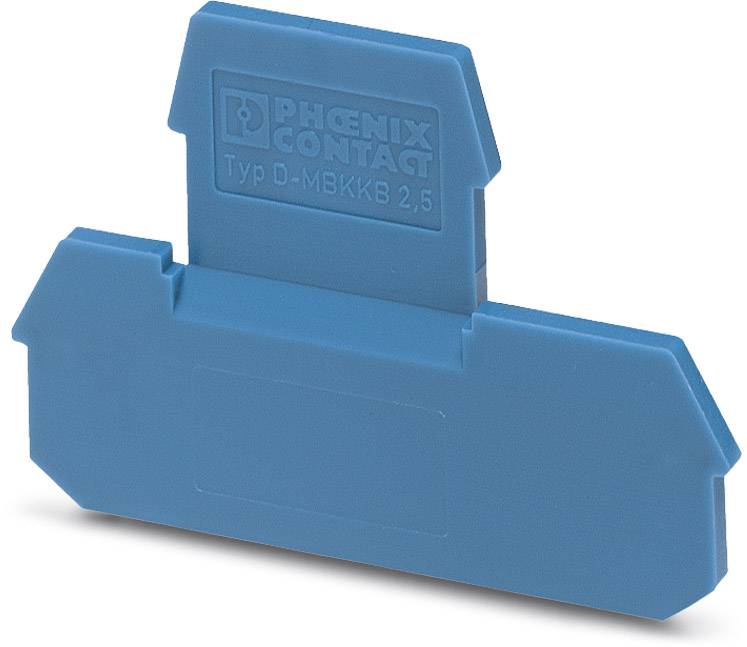 Couvercle de fermeture bleu de Phoenix Contact, type D-MBKK 3.5, pour modules de rail porteur, sert de couverture et protège les connexions.