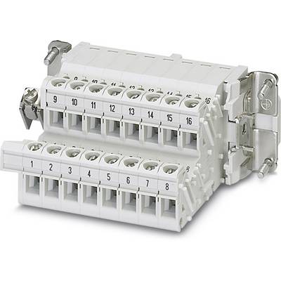 Un bloc de connexion modulaire gris avec 16 points de connexion numérotés, adapté aux applications de câblage électrique.