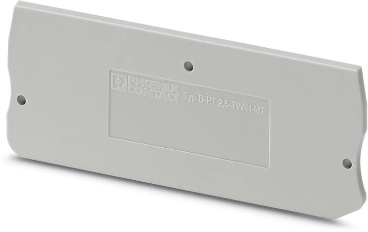 Pièce en plastique grise portant l'inscription 'Type D-PT 2,5-TWIN-MT', probablement un couvercle ou un connecteur de Phoenix Contact.