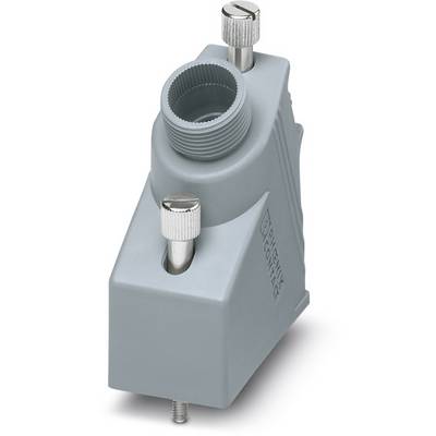 Boîtier en plastique gris avec des vis pour connexions électriques, marqué latéralement du nom de la marque.