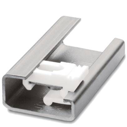 Pince de fixation métallique avec insert intérieur en plastique, utilisée pour la fixation sécurisée de matériaux ou de pièces.