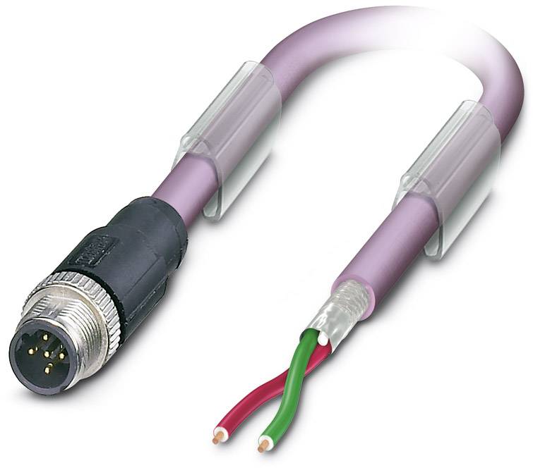Un câble électrique ouvert avec plusieurs fils de couleurs différentes et une fiche ronde de connexion.