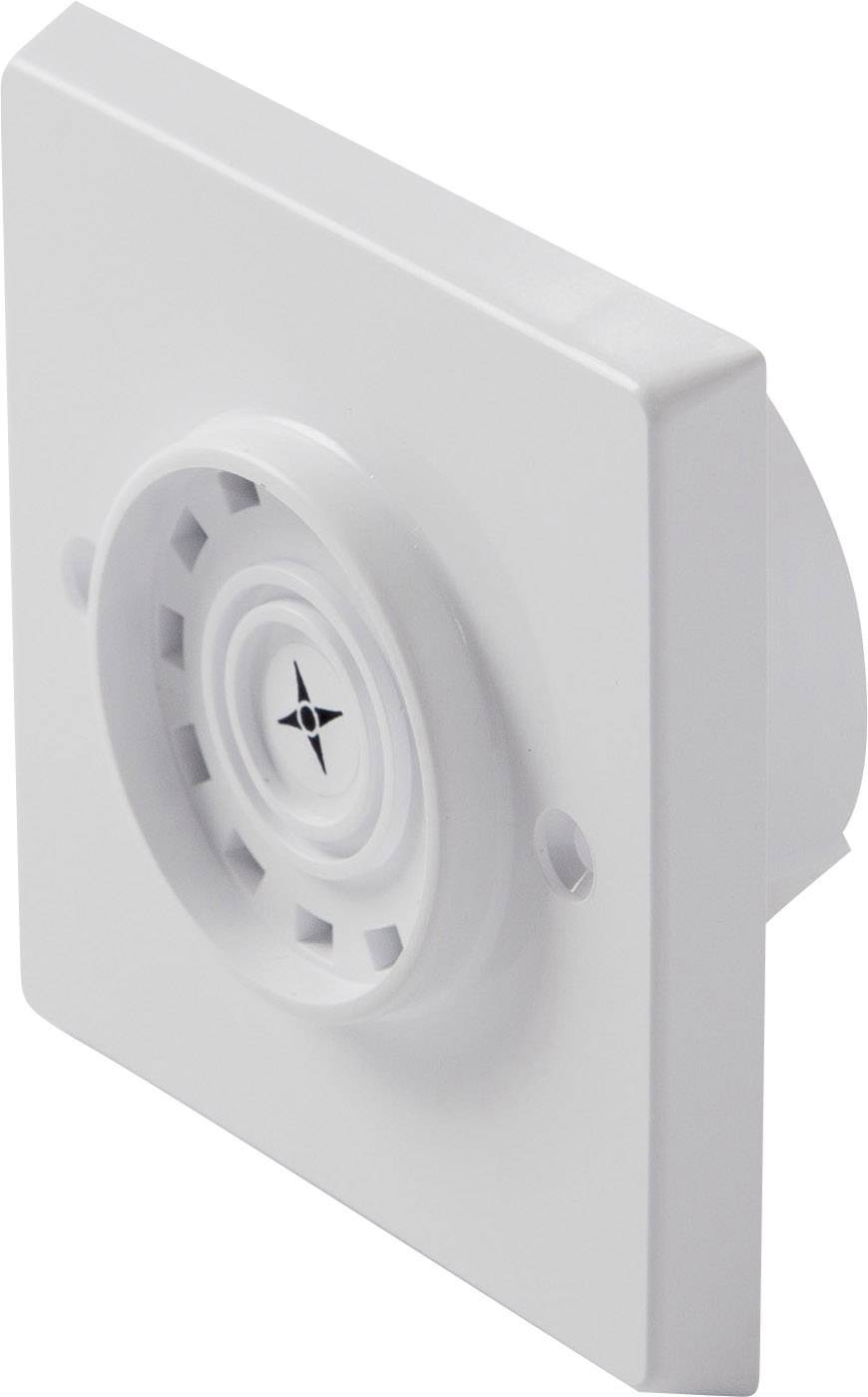 Une couverture de ventilation blanche et rectangulaire avec un centre rond et perforé, présentant un motif en étoile sur la face avant, pouvant être montée sur des murs.