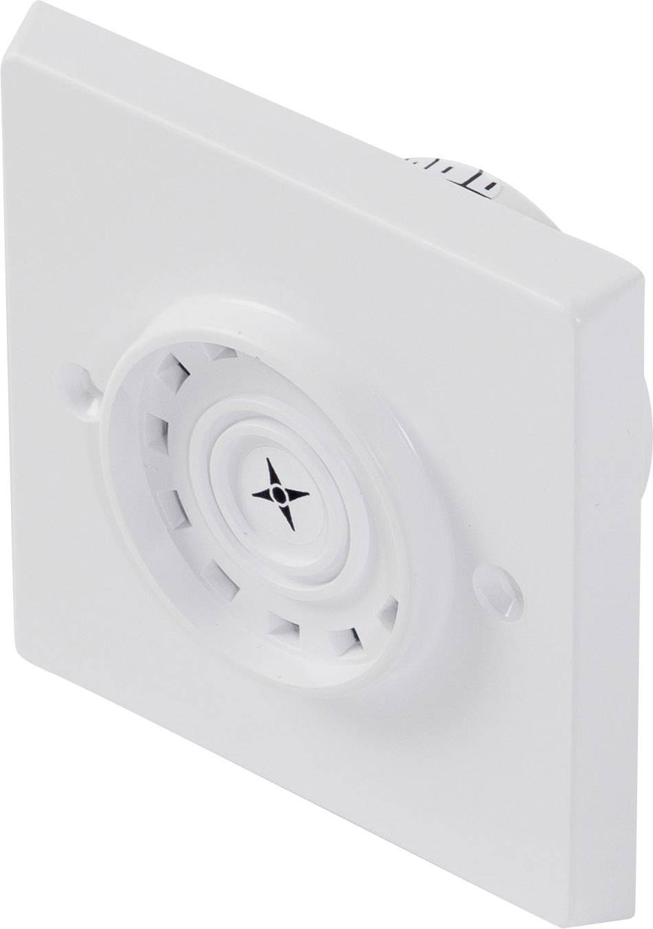 Un bouton rotatif blanc carré sur une plaque murale, probablement destiné à contrôler la ventilation ou le chauffage dans une pièce.