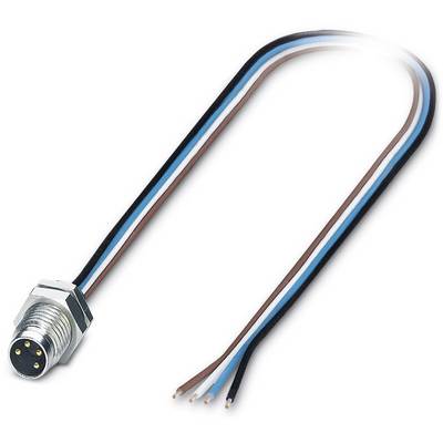 Connecteur M12 avec quatre fils de câble nus, adapté aux applications industrielles pour des connexions électriques sécurisées.