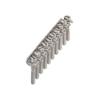 Ensemble de vis métalliques disposées en angle, dix vis montées sur un support commun.
