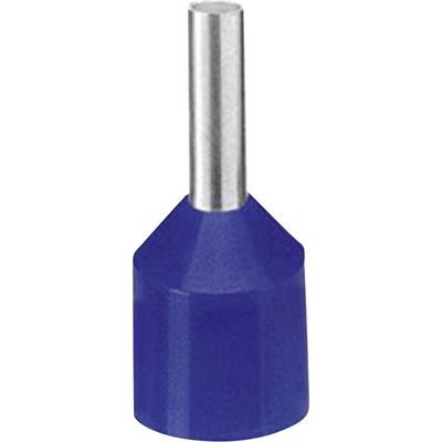 Un embout de câble bleu avec un insert métallique argenté, utilisé pour connecter les extrémités de câbles dans les installations électriques.