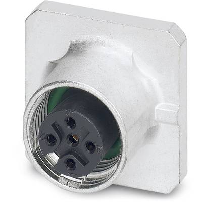 Un adaptateur à fiche argenté à six broches en gros plan, sur un fond blanc.