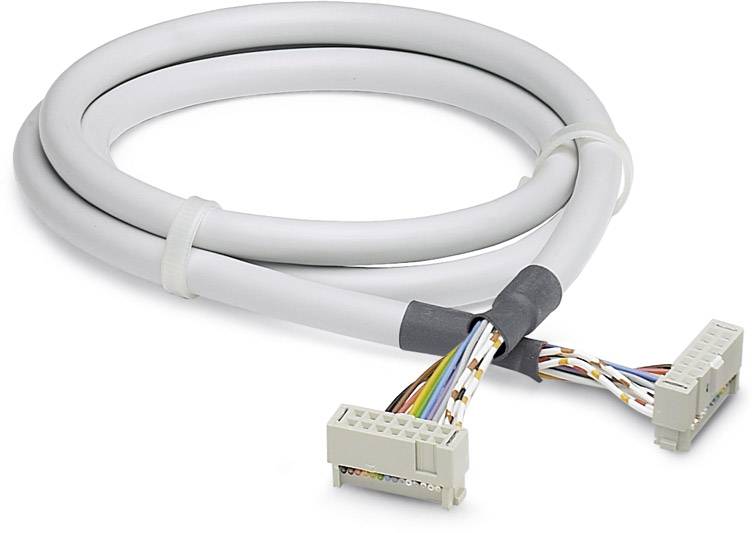 Boucle de câble blanche avec deux extrémités de connecteurs multicolores, utilisée pour les connexions de données ou d'alimentation.