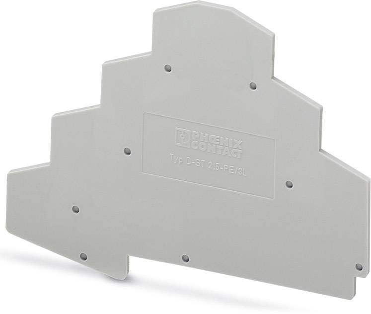 Un boîtier terminal gris non monté pour un bloc de bornes modulaires de PHOENIX CONTACT, type D-ST 2.5-PE/3L, avec plusieurs points de fixation.