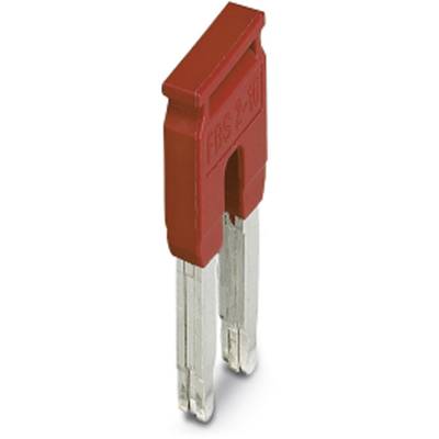Pont de jonction 'FBS 2-8' en rouge, utilisé pour les connexions électriques dans les bornes ou les applications de circuits, avec deux broches métalliques.